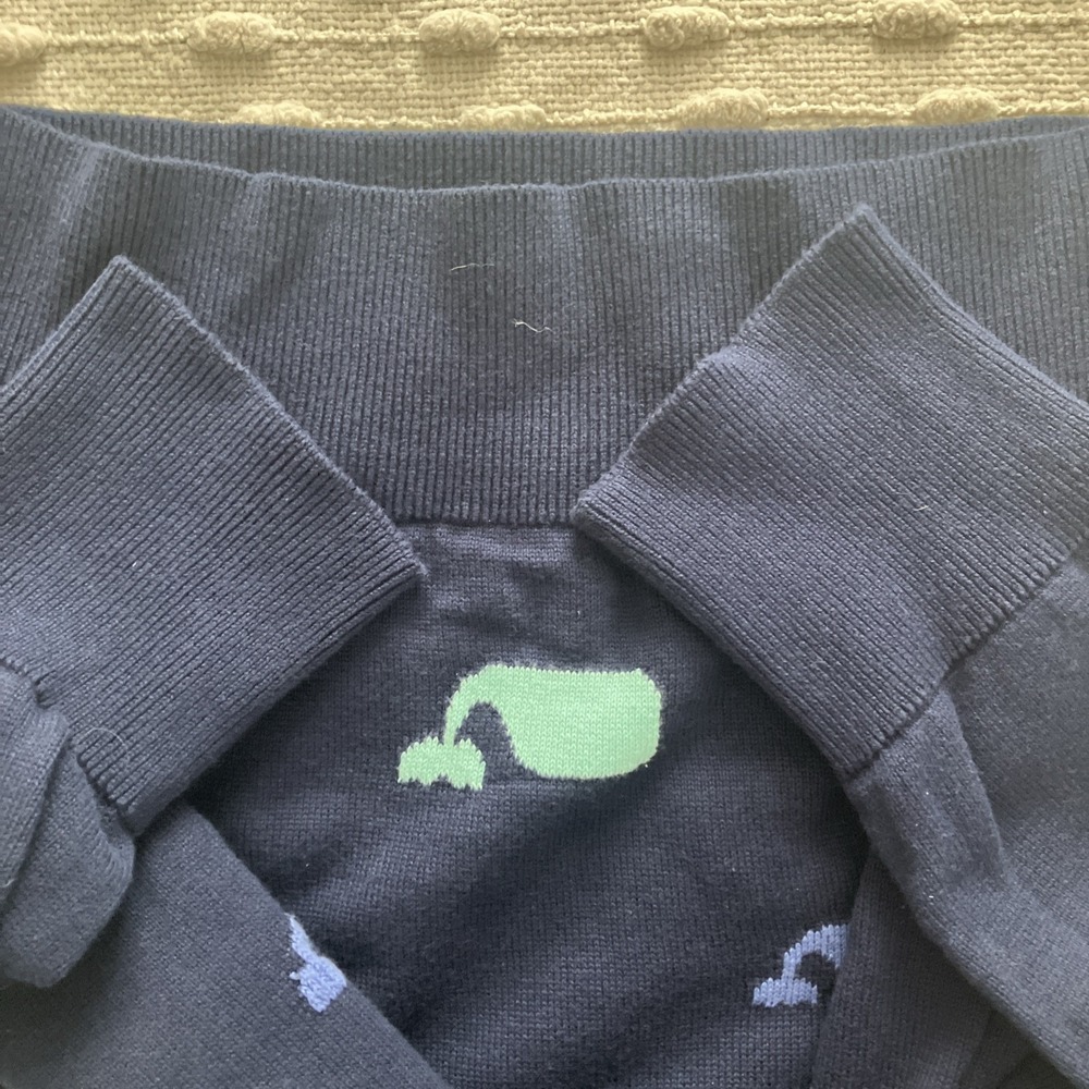 Vineyard Vines Sz M Womens Sweater Pullover Navy Multi Whale Print Cotton Ruffle - Picture 8 of 8